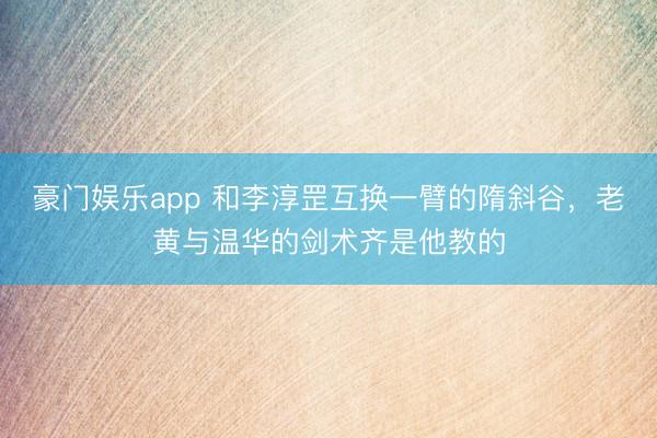 豪门娱乐app 和李淳罡互换一臂的隋斜谷，老黄与温华的剑术齐是他教的