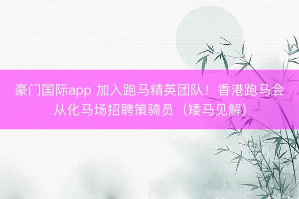 豪门国际app 加入跑马精英团队！香港跑马会从化马场招聘策骑员（矮马见解）